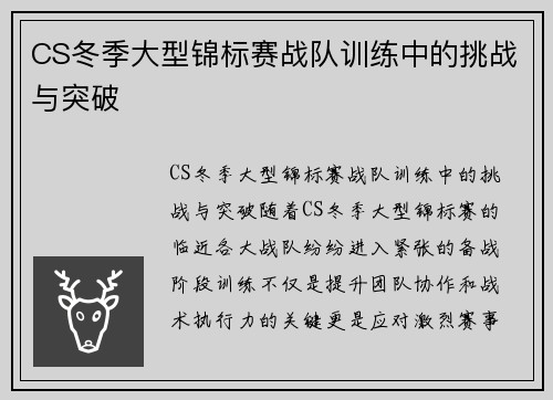 CS冬季大型锦标赛战队训练中的挑战与突破