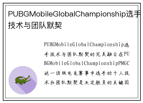 PUBGMobileGlobalChampionship选手技术与团队默契