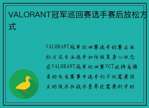 VALORANT冠军巡回赛选手赛后放松方式