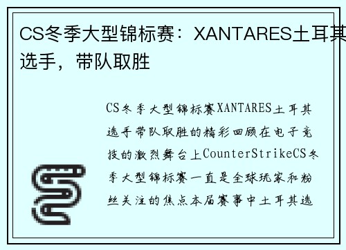 CS冬季大型锦标赛：XANTARES土耳其选手，带队取胜